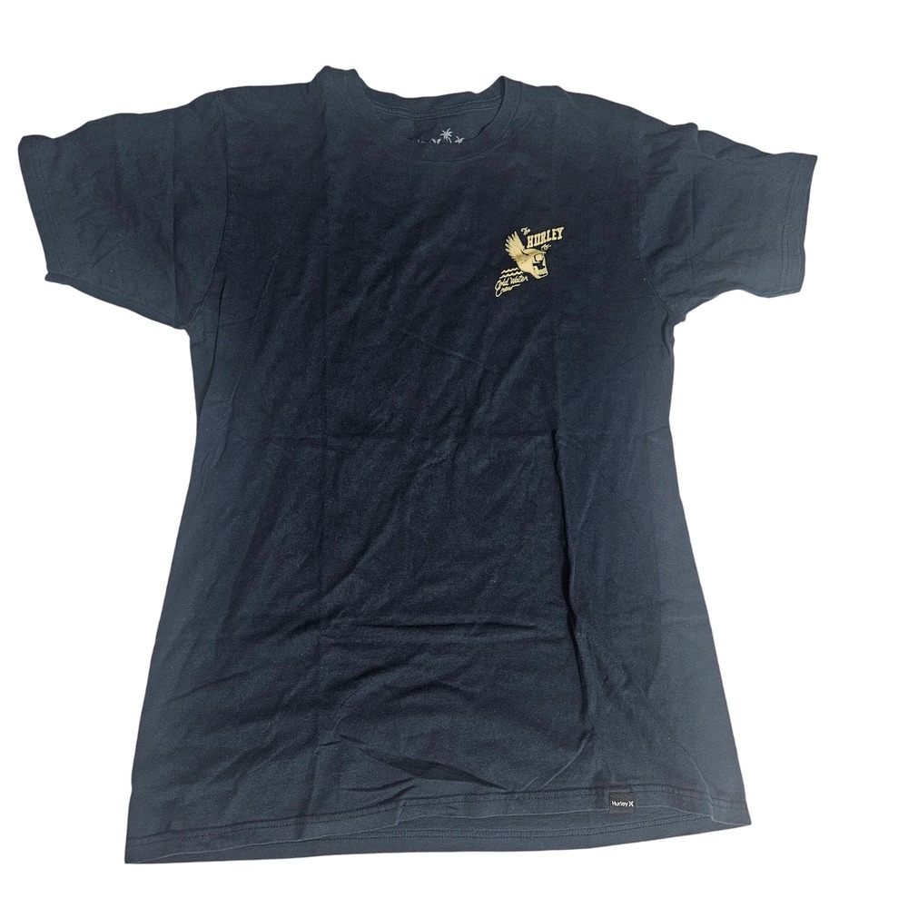 Hurley Mens Cold Water Crew Graphic T-Shirt Navy Blue Winged Skull Logo Large